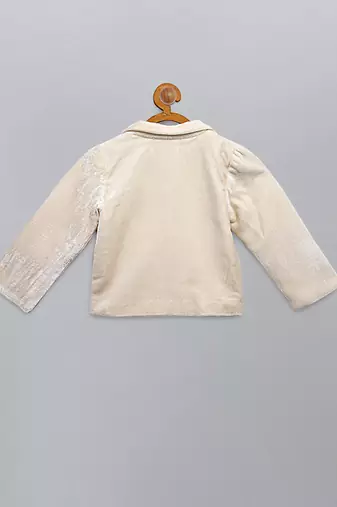 White embroidered velvet father son blazer combo set