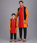Multicolor cotton silk father son kurta combo set