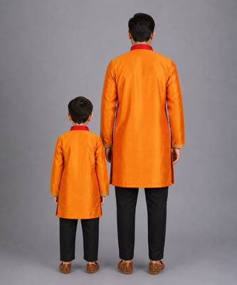 Multicolor cotton silk father son kurta combo set 2