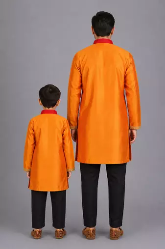 Multicolor cotton silk father son kurta combo set
