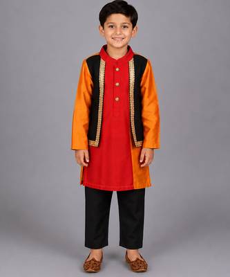 Multicolor cotton silk father son kurta combo set 3