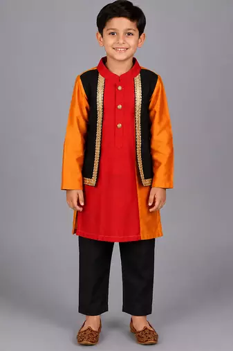 Multicolor cotton silk father son kurta combo set