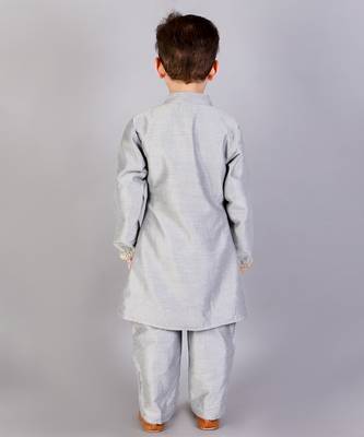 Grey cotton silk father son bandhgala combo set 4