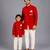 Red printed velvet father son bandhgala combo set
