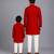 Red printed velvet father son bandhgala combo set