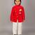 Red printed velvet father son bandhgala combo set