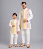 Multicolor gota patti embroidered cotton silk father son kurta combo set