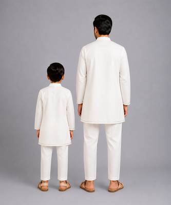 Multicolor gota patti embroidered cotton silk father son kurta combo set 2