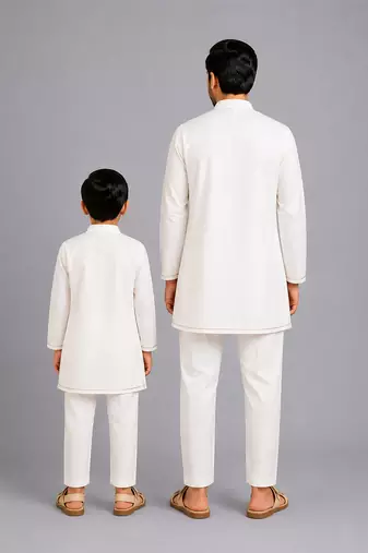 Multicolor gota patti embroidered cotton silk father son kurta combo set