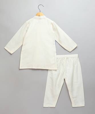 Ivory blue stripes cotton silk father son kurta combo set 4