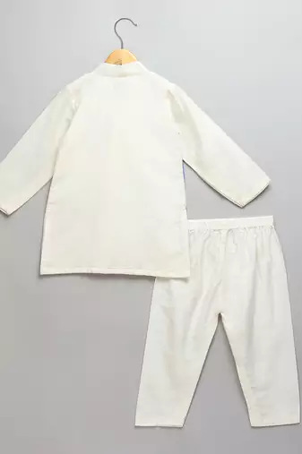 Ivory blue stripes cotton silk father son kurta combo set