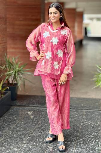 Rani pink embroidered co-ord set for women