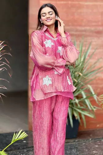 Rani pink embroidered co-ord set for women