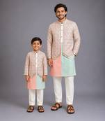 Pink mint green cotton silk father son kurta combo set