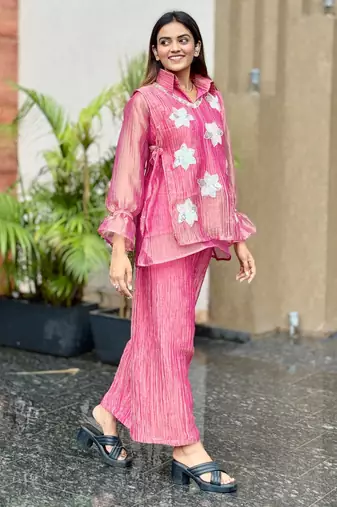 Rani pink embroidered co-ord set for women