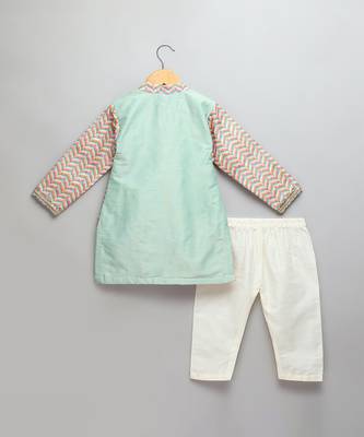 Pink mint green cotton silk father son kurta combo set 4