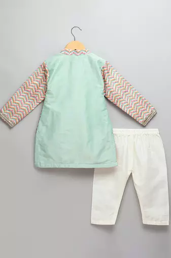 Pink mint green cotton silk father son kurta combo set