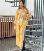 Mustard yellow embroidered co-ord set for women