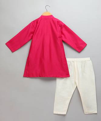 Pink embroidered cotton silk father son kurta combo set 4