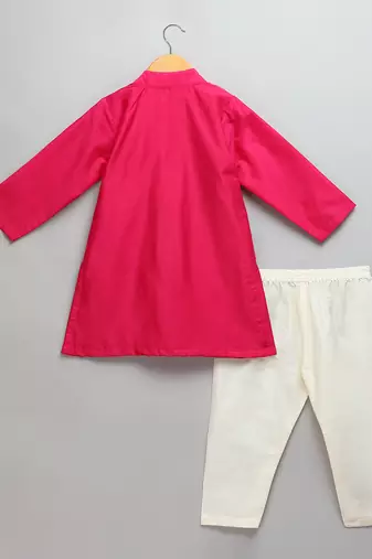 Pink embroidered cotton silk father son kurta combo set