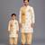 Beige printed cotton silk father son kurta combo set
