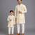 Beige printed cotton silk father son kurta combo set