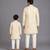Beige printed cotton silk father son kurta combo set