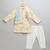 Beige printed cotton silk father son kurta combo set