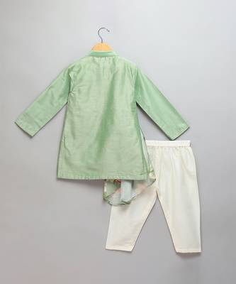 Mint green cotton silk father son kurta combo set 4