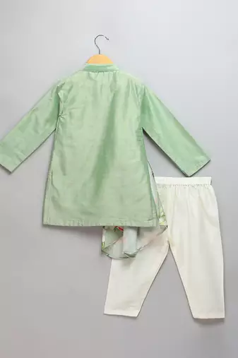 Mint green cotton silk father son kurta combo set
