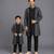 Black printed cotton silk father son kurta combo set