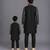 Black printed cotton silk father son kurta combo set