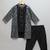 Black printed cotton silk father son kurta combo set