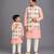 Peach printed cotton silk father son kurta combo set