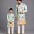 Mint green printed cotton silk father son kurta combo set