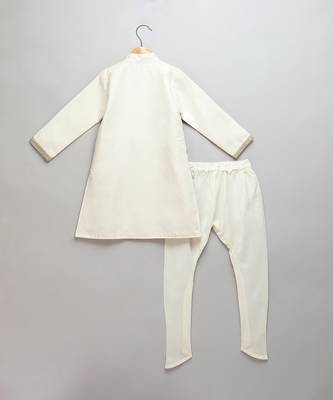 Ivory embroidered cotton silk father son bandhgala combo set 4