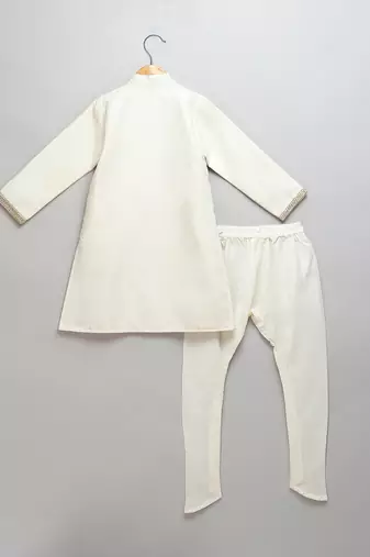 Ivory embroidered cotton silk father son bandhgala combo set