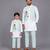 Ivory blue printed cotton father son kurta combo set