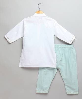 Ivory blue printed cotton father son kurta combo set 4