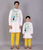 White kite printed cotton silk father son kurta combo set