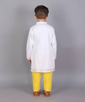 White kite printed cotton silk father son kurta combo set 4