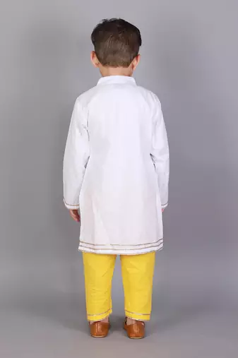 White kite printed cotton silk father son kurta combo set