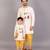 Off white printed cotton silk father son kurta combo set
