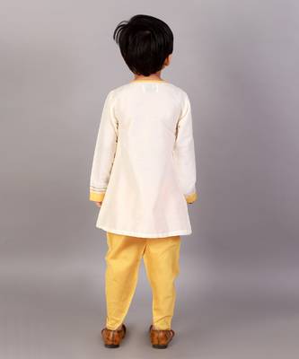 Off white printed cotton silk father son kurta combo set 4