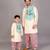 Off white sky blue embroidered cotton father son kurta combo set