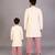 Off white sky blue embroidered cotton father son kurta combo set