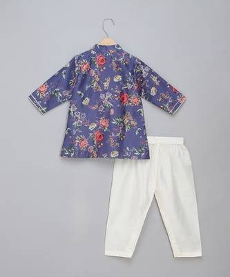 Purple printed cotton silk father son kurta combo set 4