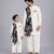 Off white printed cotton silk father son kurta combo set