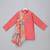 Coral pink printed cotton silk father son kurta combo set