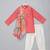 Coral pink printed cotton silk father son kurta combo set
